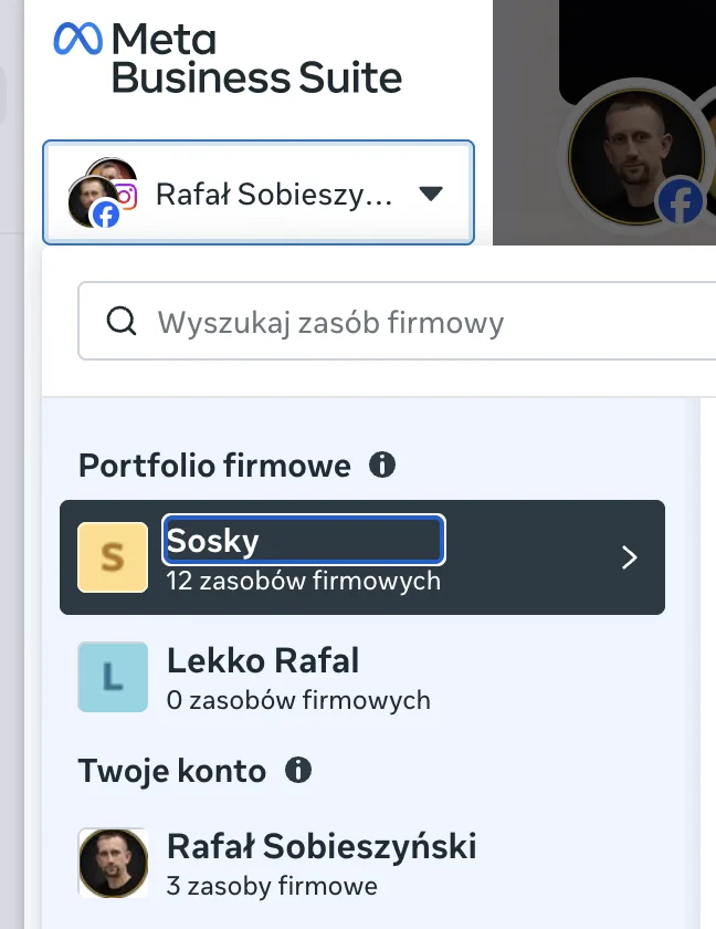 Lista portfolio firmowych po kliknięciu zdjęcia profilowego