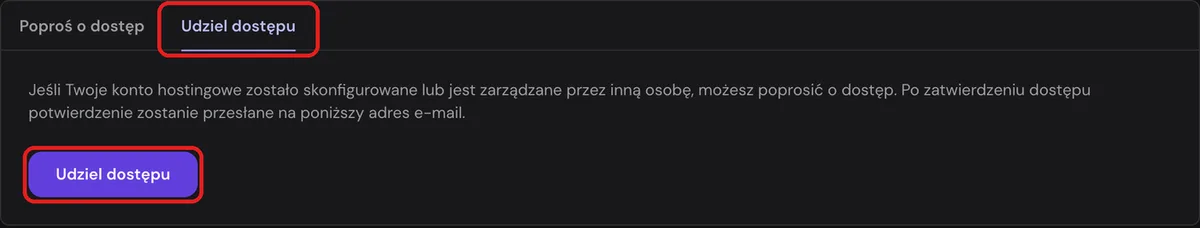 Zakładka Udziel dostępu z fioletowym przyciskiem Udziel dostępu