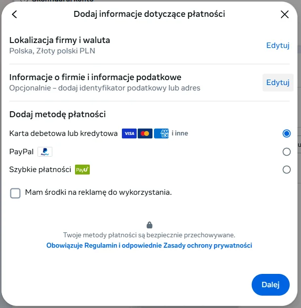 Wybór metody płatności: karta, PayPal, szybkie płatności